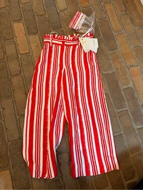 Twin-Set Red and White Striped Paperbag Waist Shorts